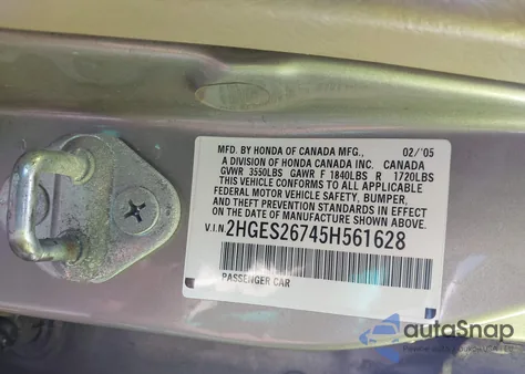 2005 Honda Civic Ex from USA, damaged, VIN 2HGES26745H561628